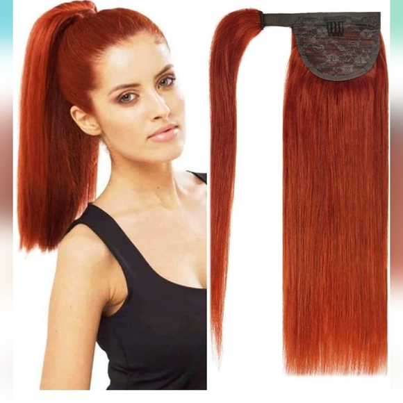 16" Ponytail Extension Human Hair #350 Copper Red Clip in Ponytail Hair … - Picture 1 of 15